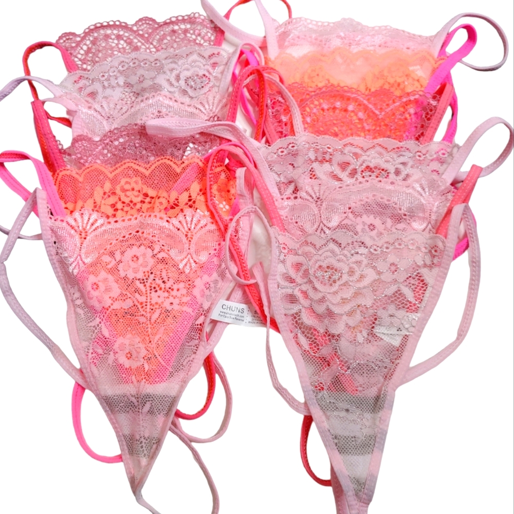 CHUNS Women's Pink Orange Lace Thong Bundle Size Large 12 For $25 NWOT